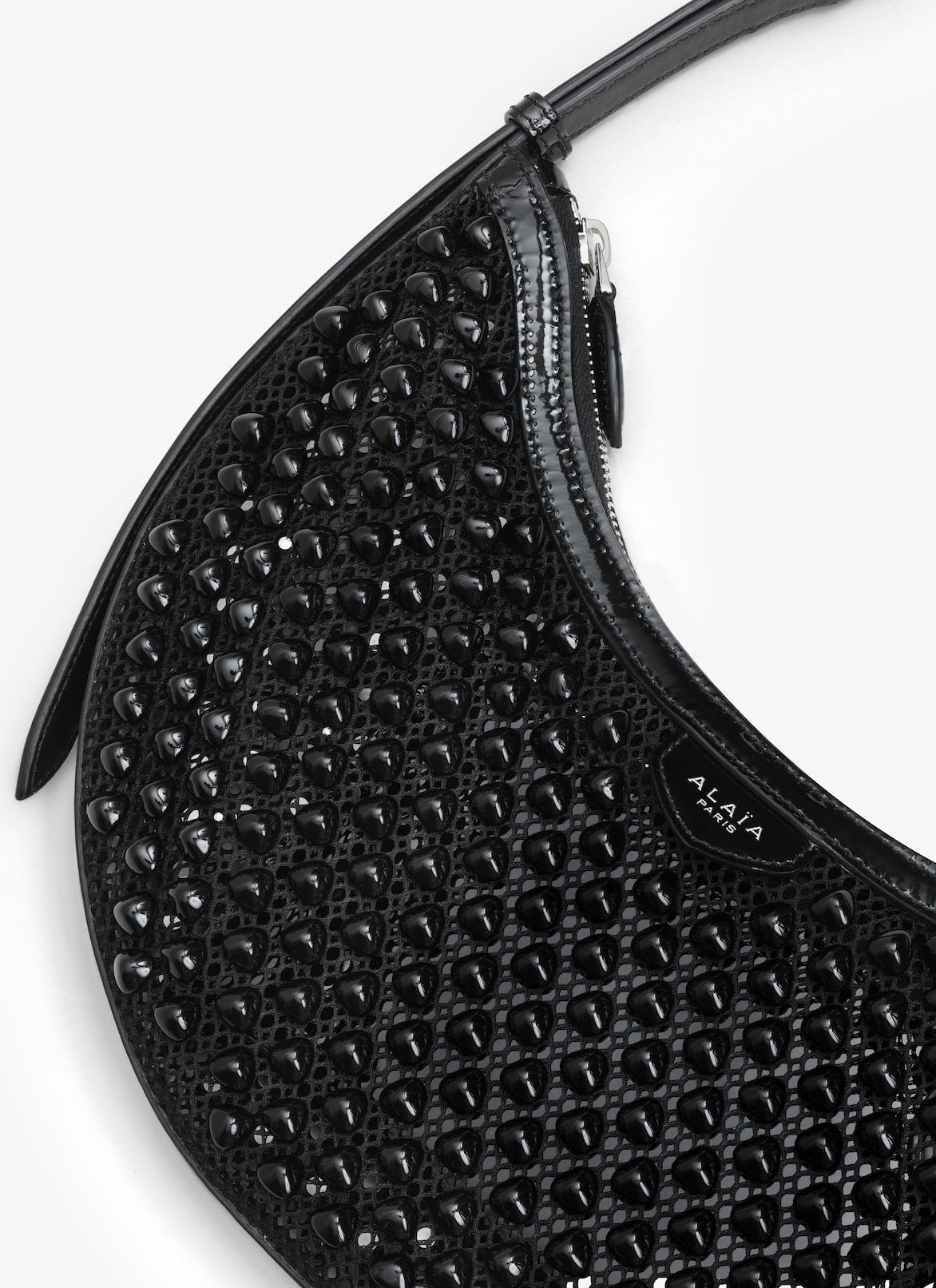 ONE PIECE DEMI LUNE BAG IN FISHNET PYRAMIDS ALAÏA BLACK ONE PIECE DEMI LUNE BAG IN FISHNET PYRAMIDS
